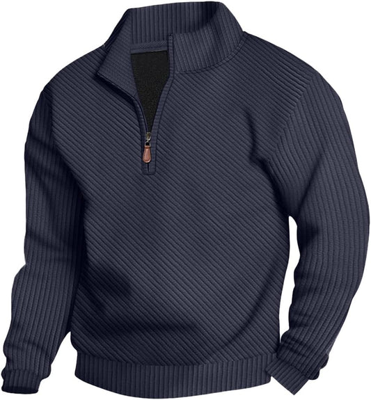 Mens Sweaters Pullover Sweater Casual Athletic Long Sleeve Quarter Zipper Stand Collar Sweatshirt
