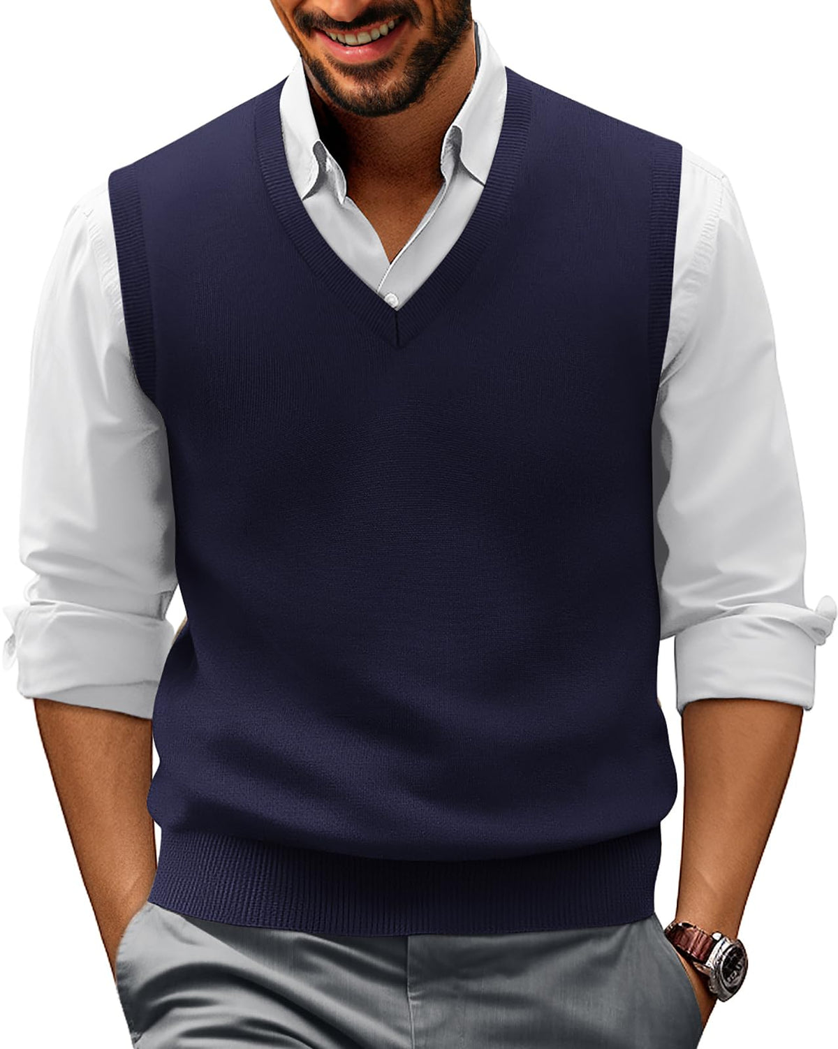 PJ PAUL JONES Men Sweater Vest Casual V Neck Knitted Vests
