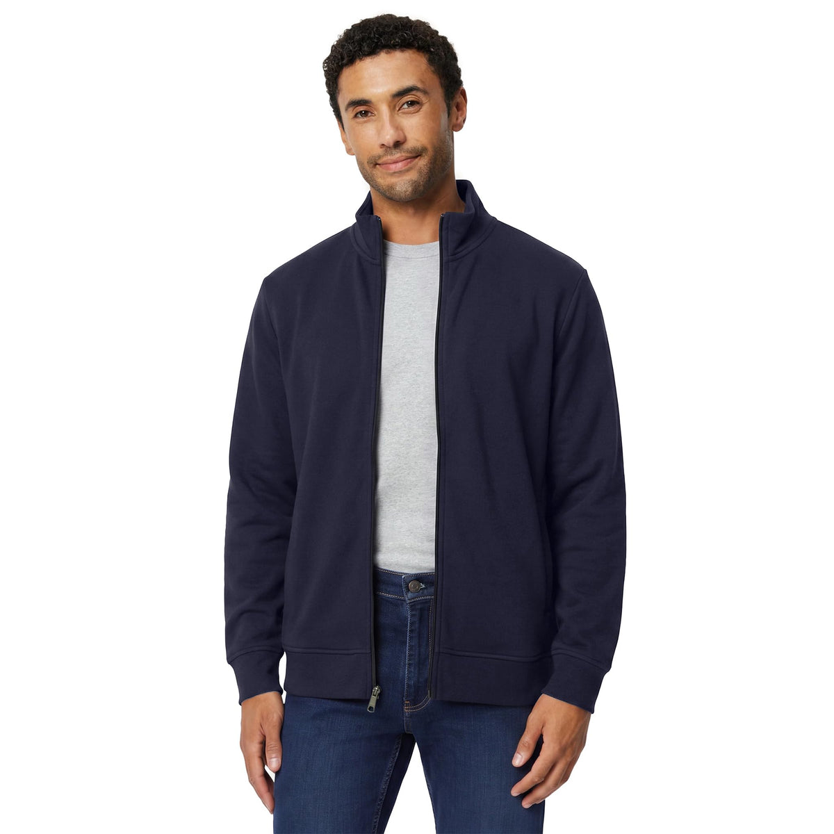 Amazon Essentials Men's Full Zip Mock Neck French Terry Sweatshirt, Lightweight