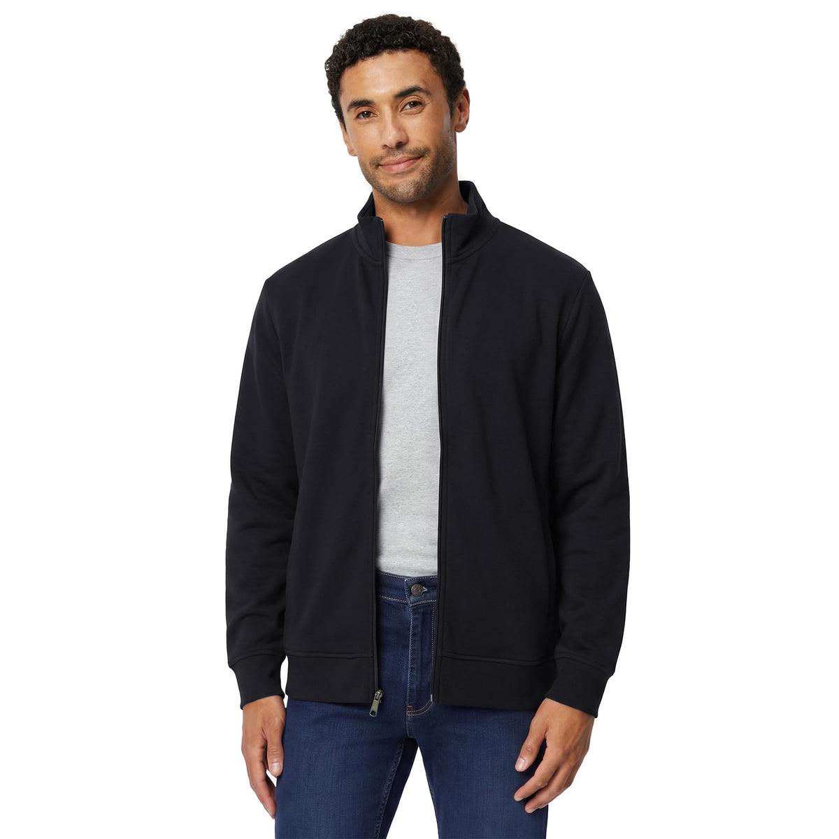 Amazon Essentials Men's Full Zip Mock Neck French Terry Sweatshirt, Lightweight