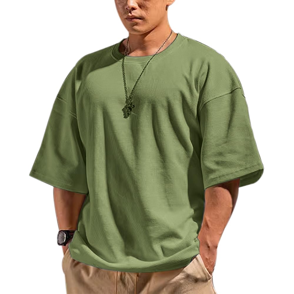 Men's Basic Long Sleeve Waffle Sweatshirt Loose Fit Workout Pullover