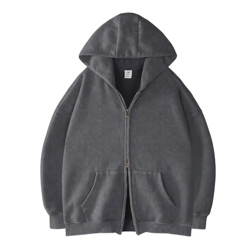 FAIABLE Unisex Oversized Zip-Up Hoodie in Acid Wash Heavyweight Cotton Fleece with Oversized Pockets & Stretch Ribbed Cuffs for Men & Women Casual Sweatshirt