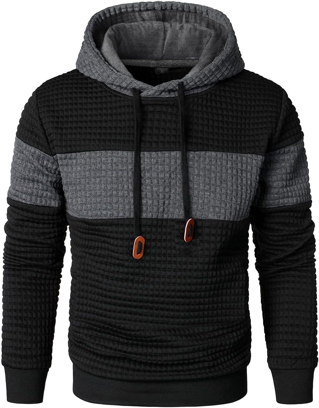 Qichic Men’s Sweatshirts Long Sleeve Pullover Patchwork Plaid Jacquard Hoodie Casual Drawstring Hoody Top