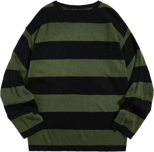 Floerns Men Striped Pullover Sweater Colorblock Crew Neck Knit Casual Tops