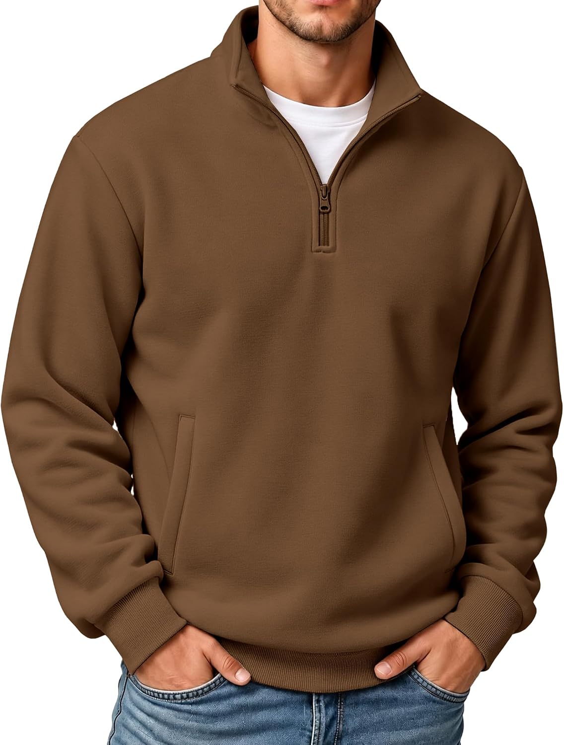 COOFANDY Mens Quarter Zip Pullover Sweatshirt Fleece Mock Neck with Pocket