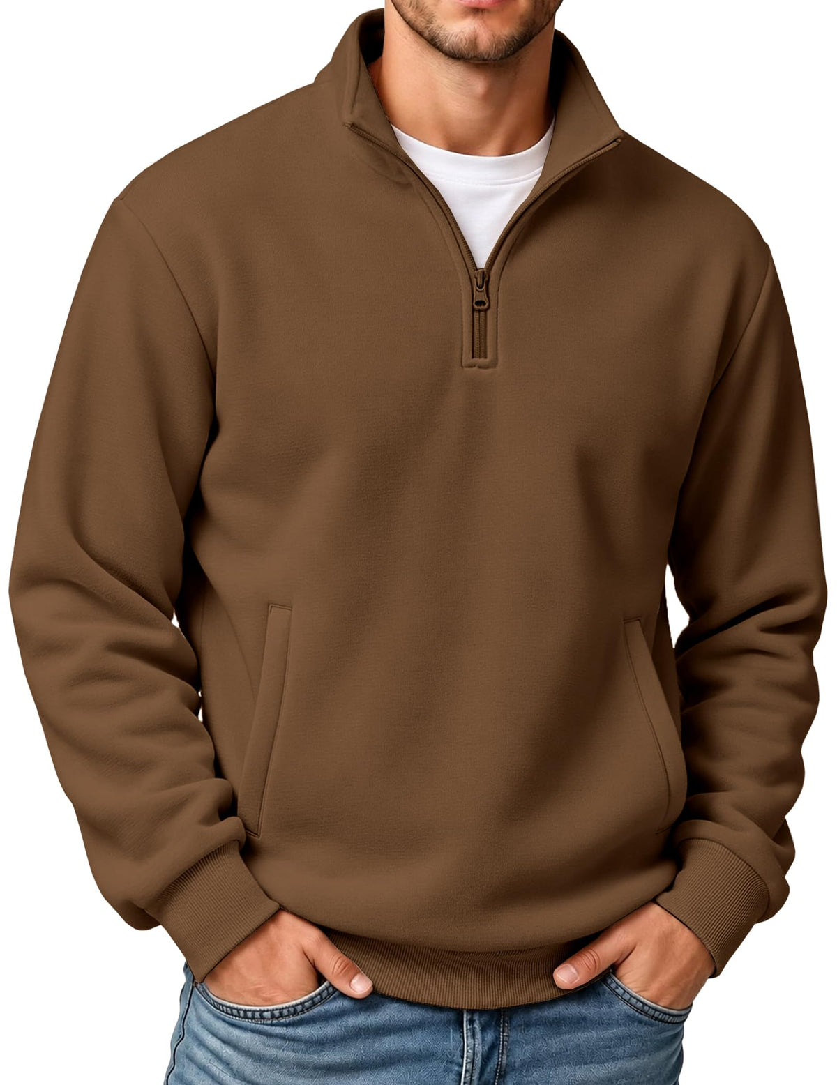 COOFANDY Mens Quarter Zip Pullover Sweatshirt Fleece Mock Neck with Pocket