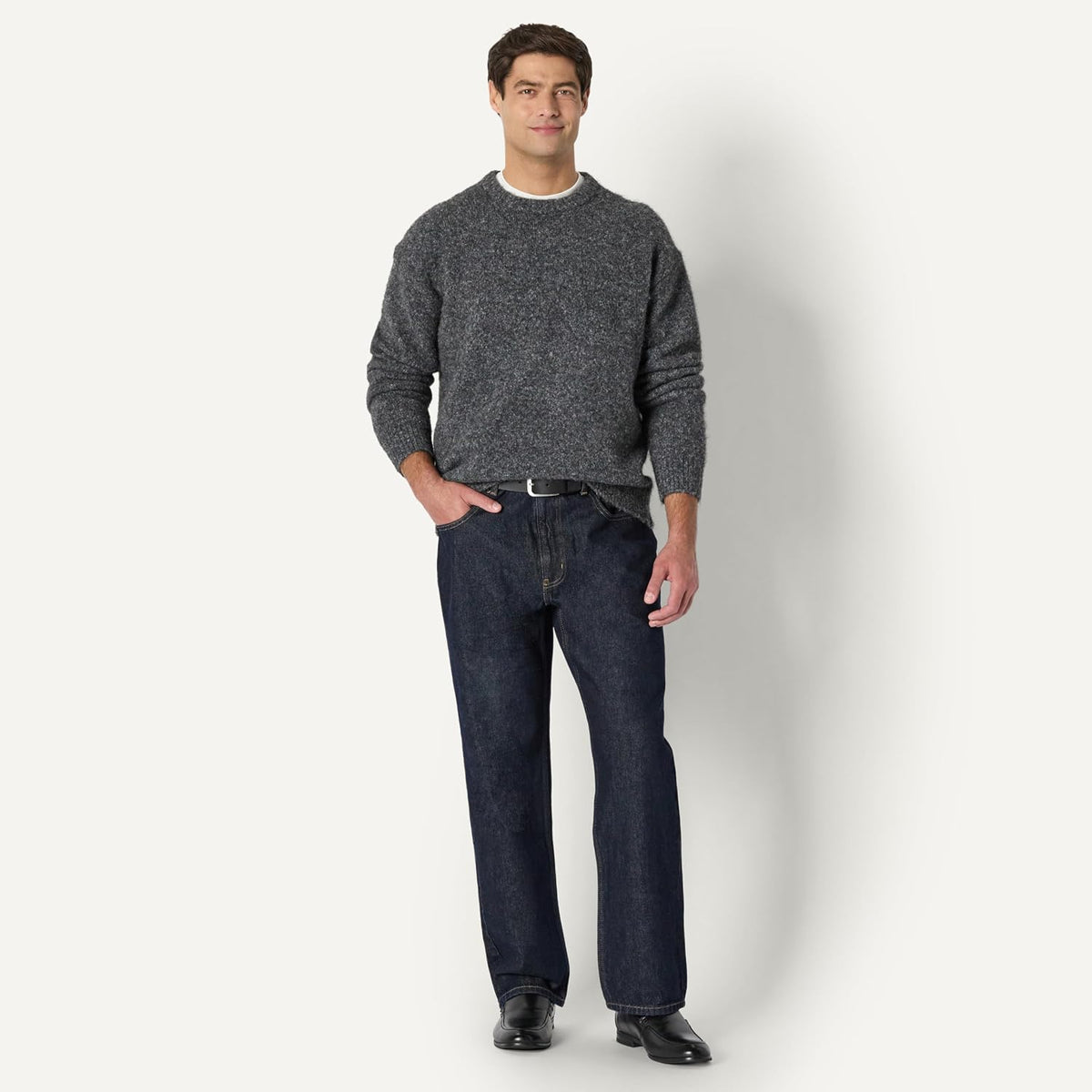 Amazon Essentials Men's Relaxed-Fit Faux Mohair Crewneck Pullover Sweater, Ribbed, Wool Blend, Heavyweight