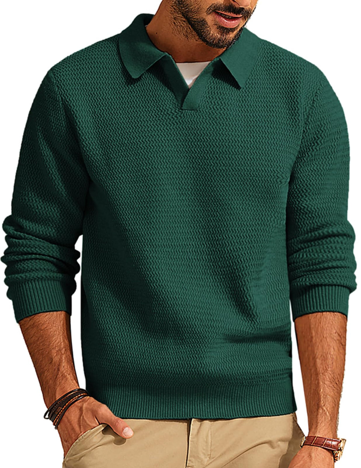 PJ PAUL JONES Mens Polo Collar Casual Textured Knit Pullover Sweater