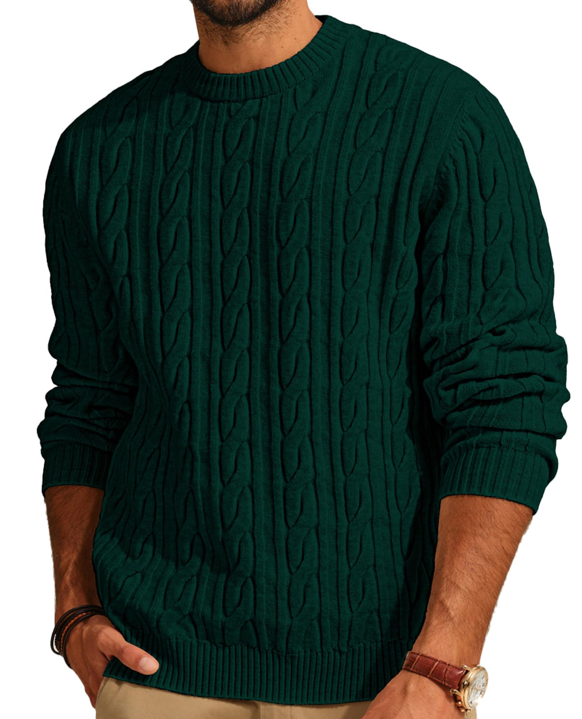 PJ PAUL JONES Mens Sweater Crewneck Cable Knit Pullover