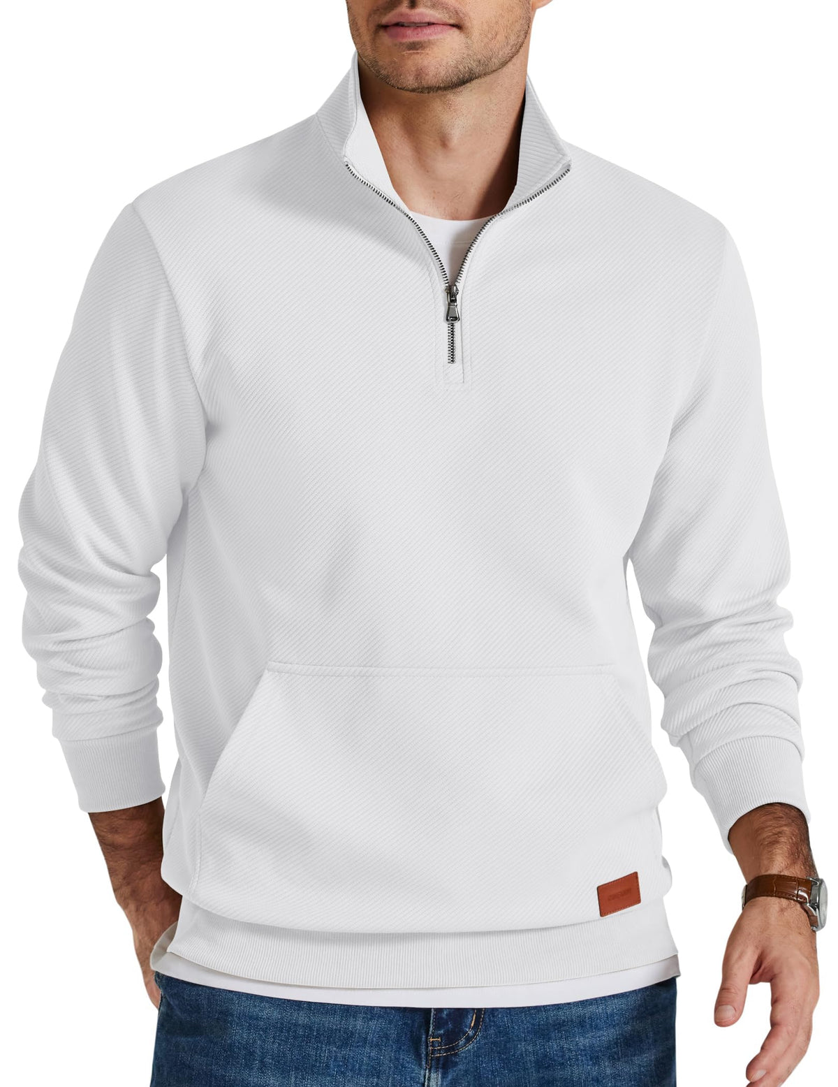COOFANDY Mens Quarter Zip Pullover Modern Quilted Mock Neck Sweatshirt