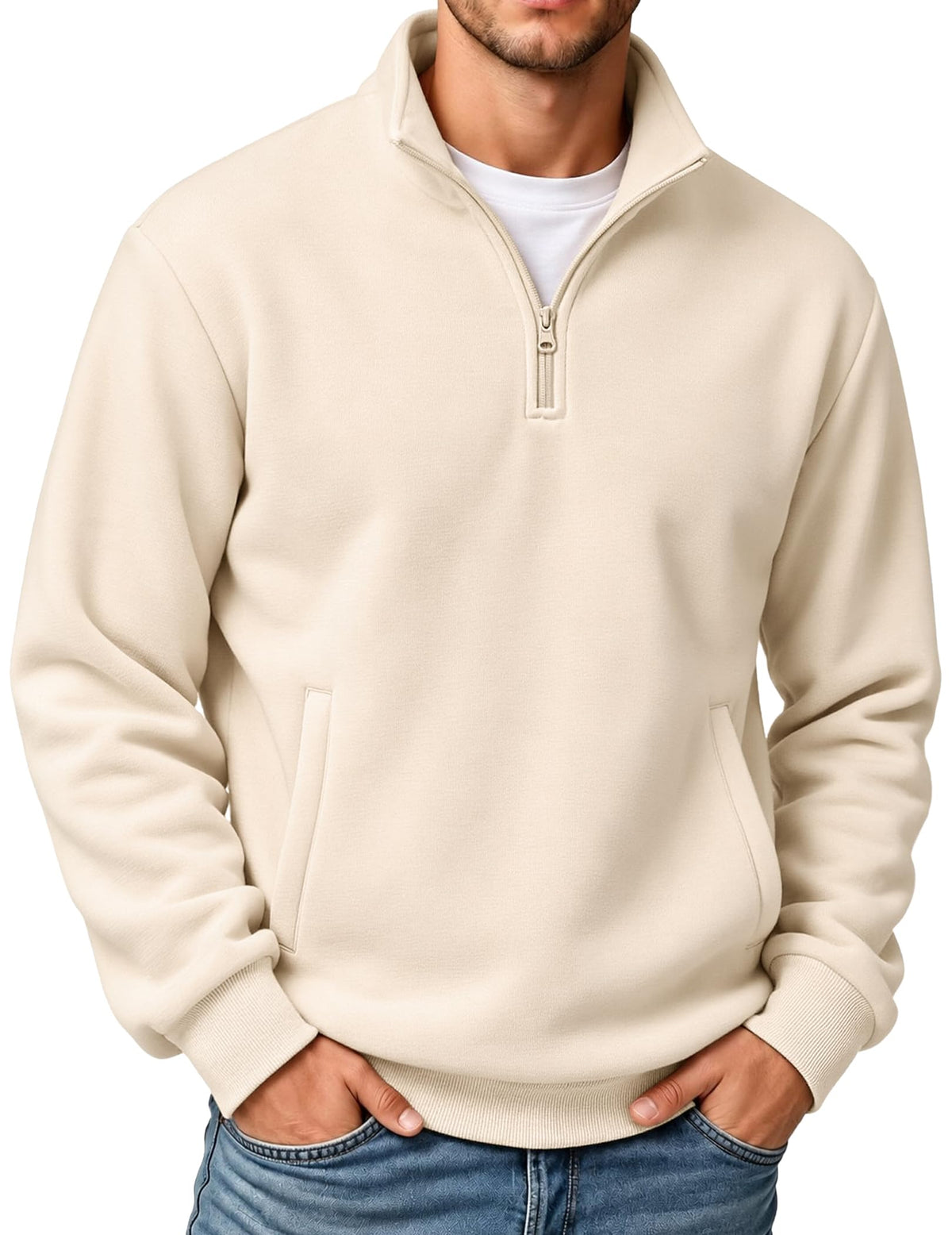 COOFANDY Mens Quarter Zip Pullover Sweatshirt Fleece Mock Neck with Pocket