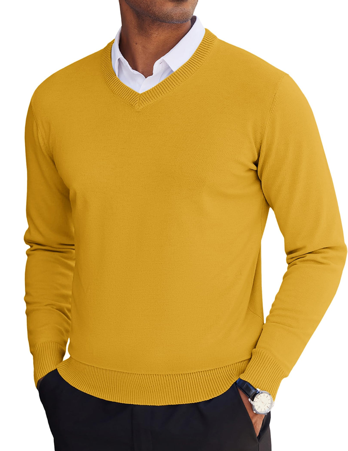COOFANDY Men's V Neck Sweater Lightweight Knitted Pullover Sweaters