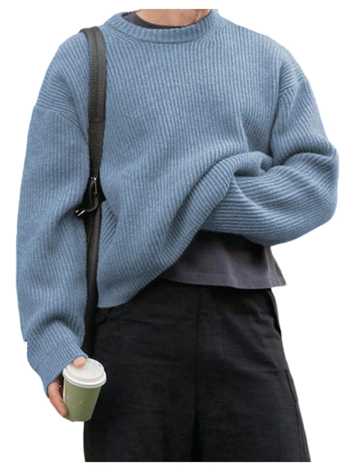 SOLY HUX Men's Long Sleeve Crew Neck Knitted Pullover Sweaters