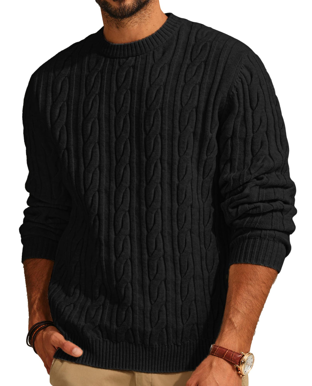 PJ PAUL JONES Mens Sweater Crewneck Cable Knit Pullover