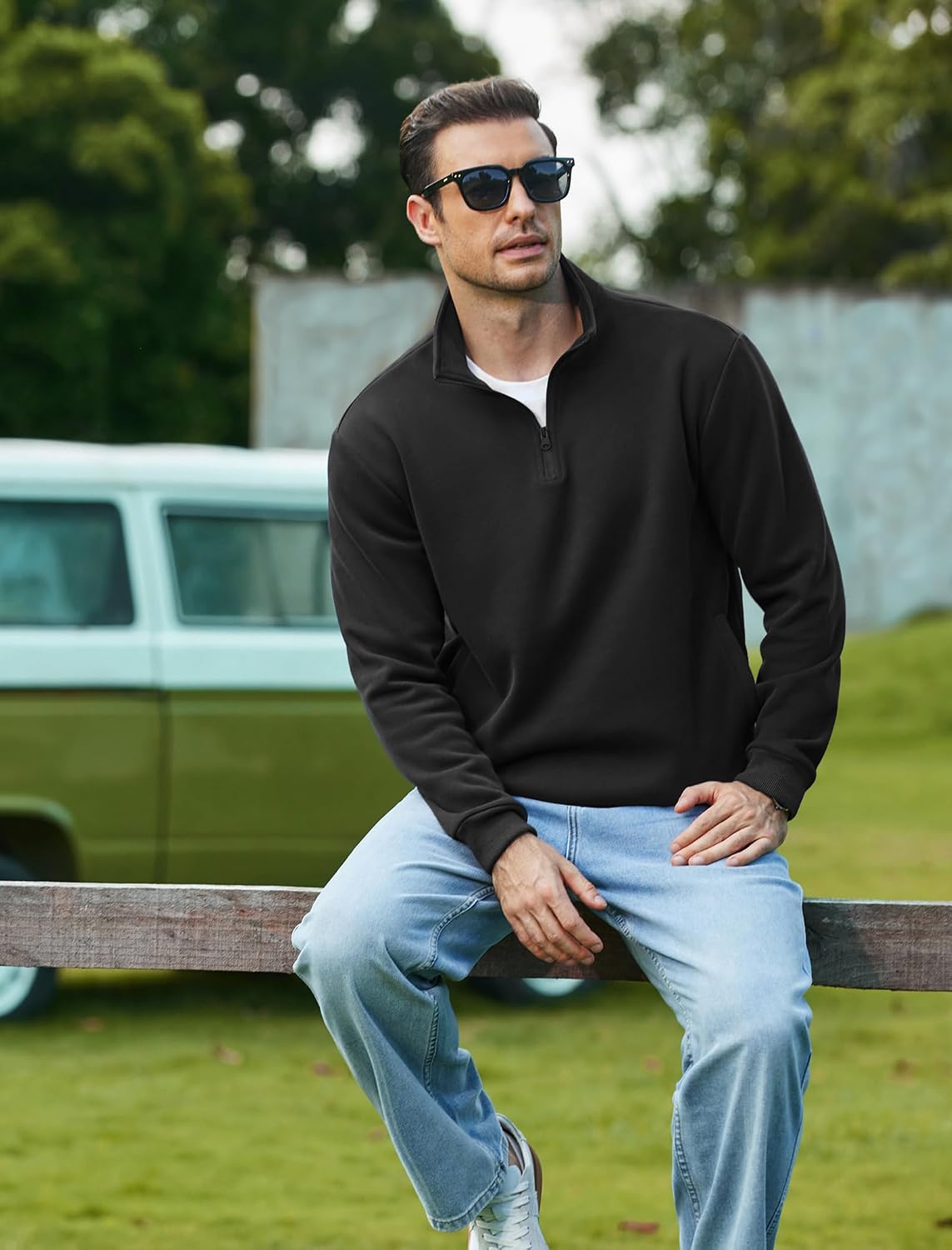 COOFANDY Mens Quarter Zip Pullover Sweatshirt Fleece Mock Neck with Pocket