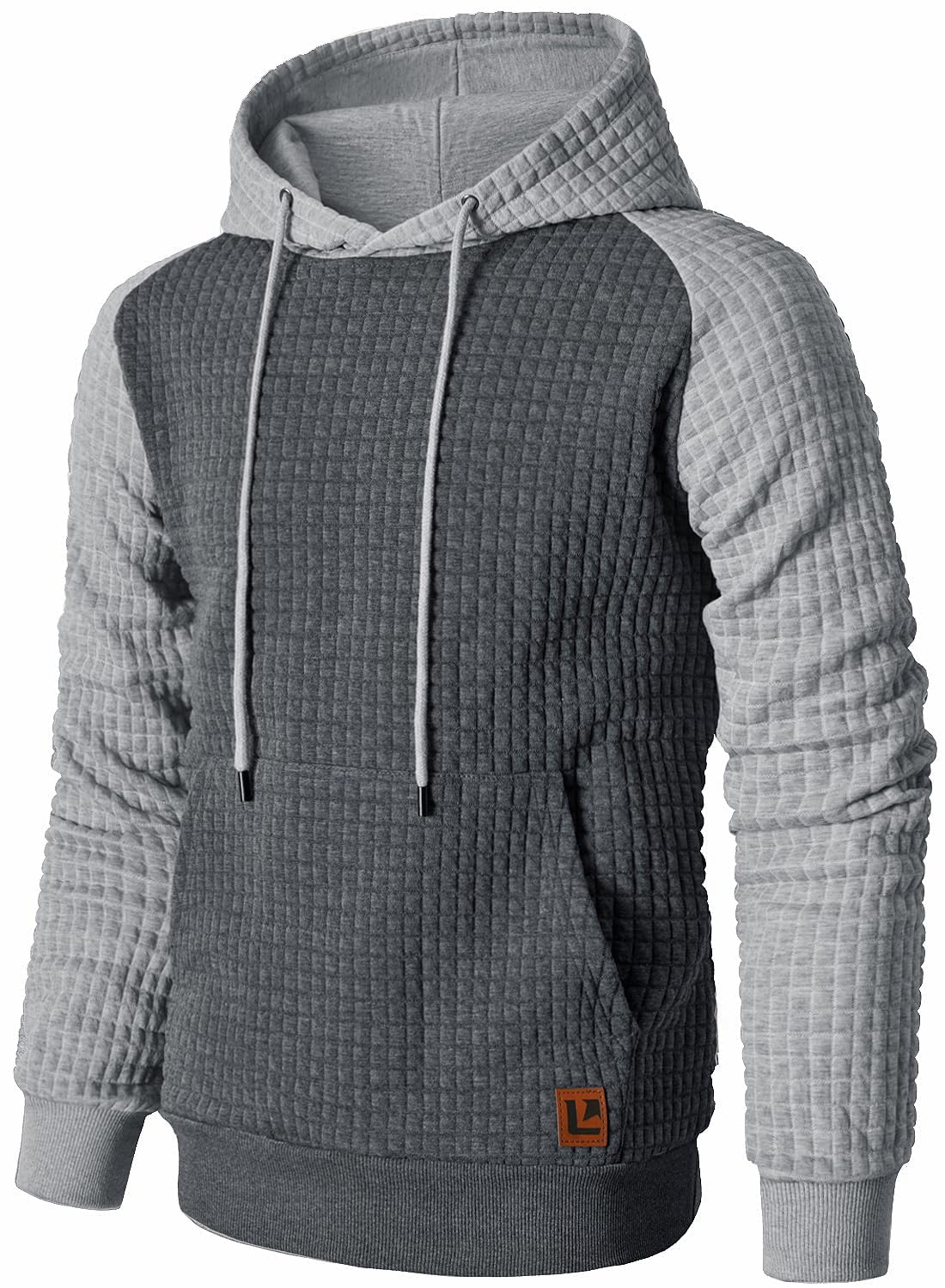 Qichic Men’s Sweatshirts Long Sleeve Pullover Patchwork Plaid Jacquard Hoodie Casual Drawstring Hoody Top