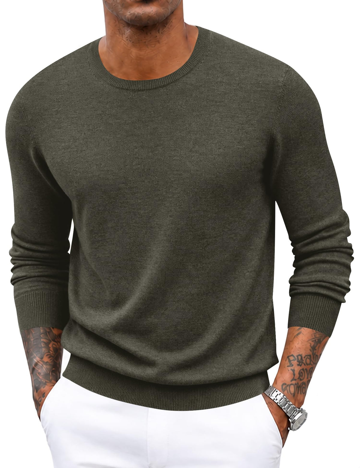 Poriff Men's Crewneck Sweater Wool Blend Knit Long Sleeve Pullover Sweaters