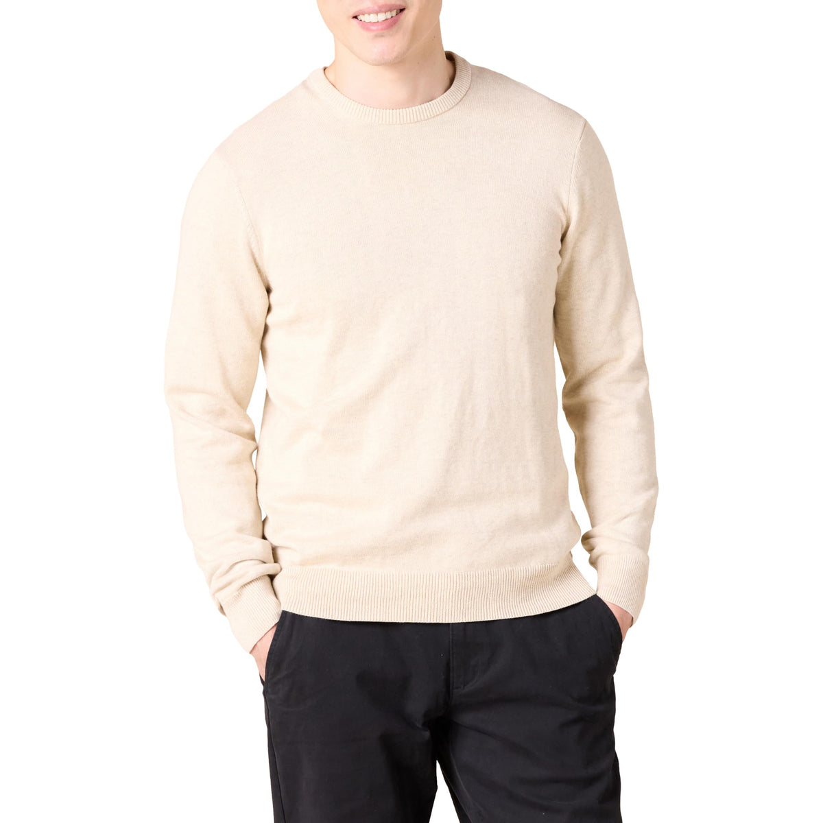 Amazon Essentials Men's Cable Knit Long-Sleeve Crewneck Sweater, 100% Cotton, Big & Tall Options Available