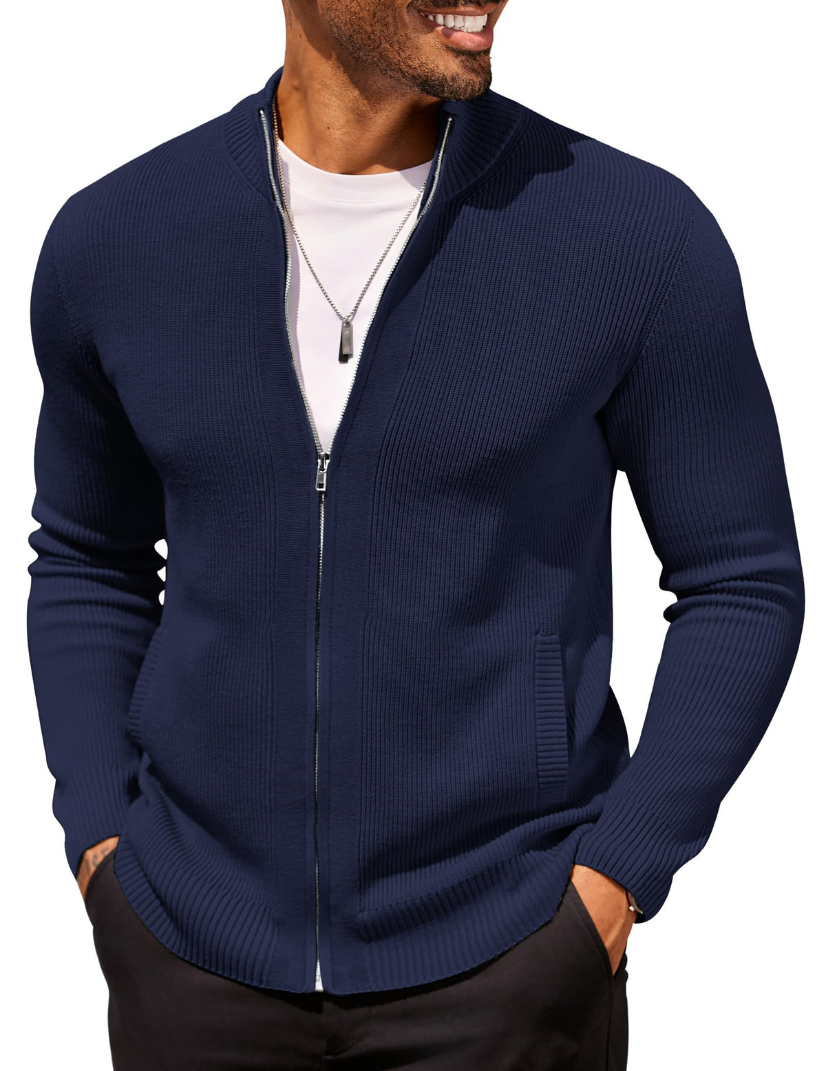 COOFANDY Mens Zip Up Cardigan Sweater Slim Fit Casual Full Zipper Sweaters