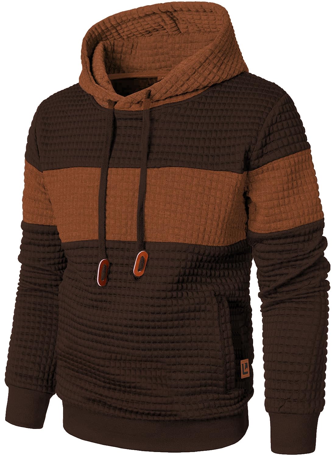 Qichic Men’s Sweatshirts Long Sleeve Pullover Patchwork Plaid Jacquard Hoodie Casual Drawstring Hoody Top