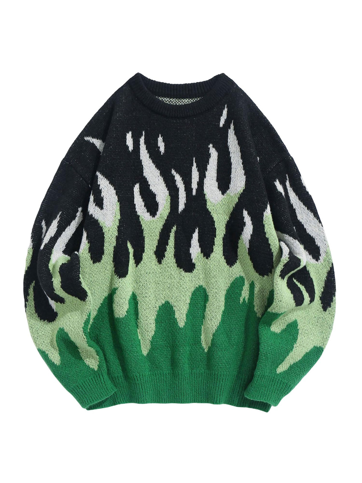 ZAFUL Men's Oversized Sweater Y2K Flame Graphic Knit Pullover Sweaters
