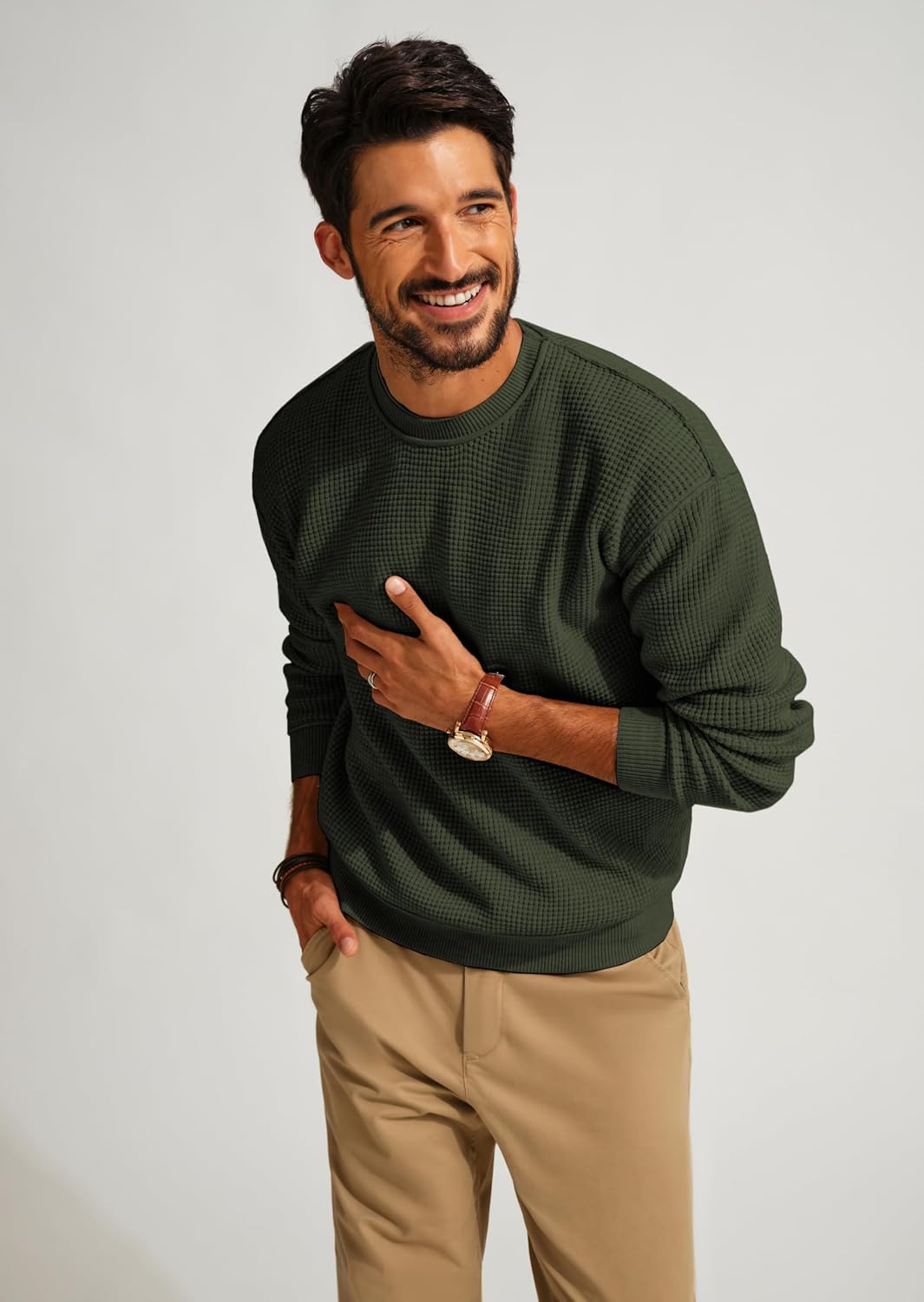 PJ PAUL JONES Mens Waffle Knit Sweater Crewneck Pullover Sweaters