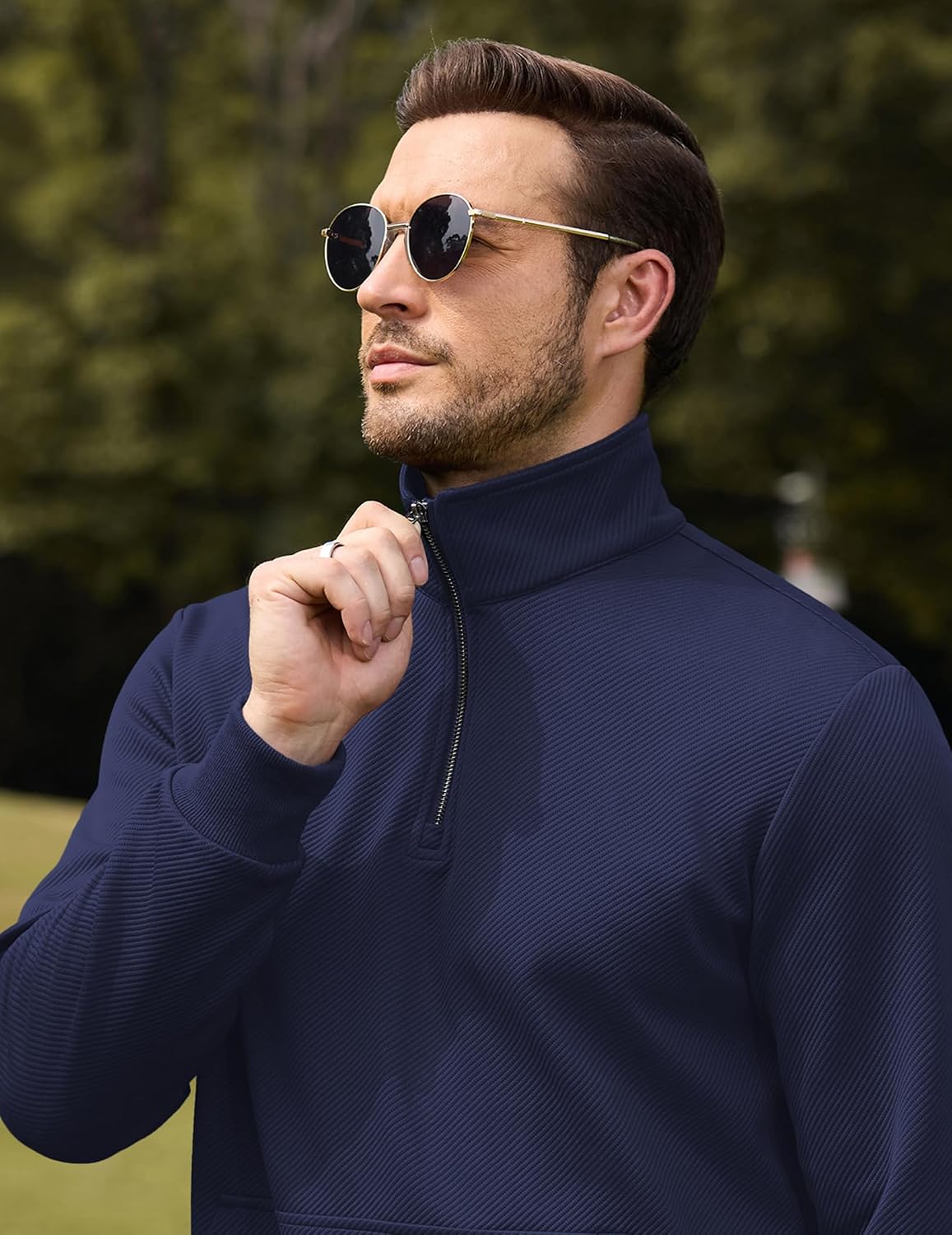 COOFANDY Mens Quarter Zip Pullover Modern Quilted Mock Neck Sweatshirt