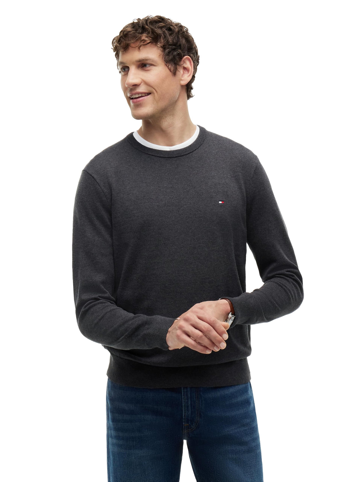 Tommy Hilfiger Men's Cotton Solid Crewneck Sweater Lightweight Pullover, Also Available in Big & Tall