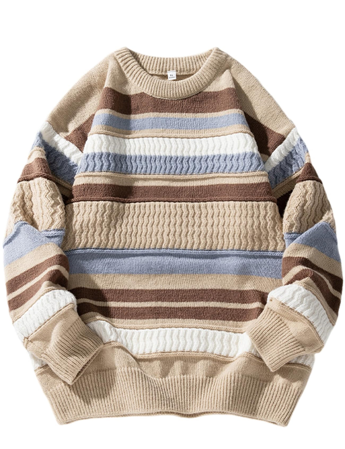 Arssm Mens Oversized Striped Sweater Vintage Crewneck Knit Pullover