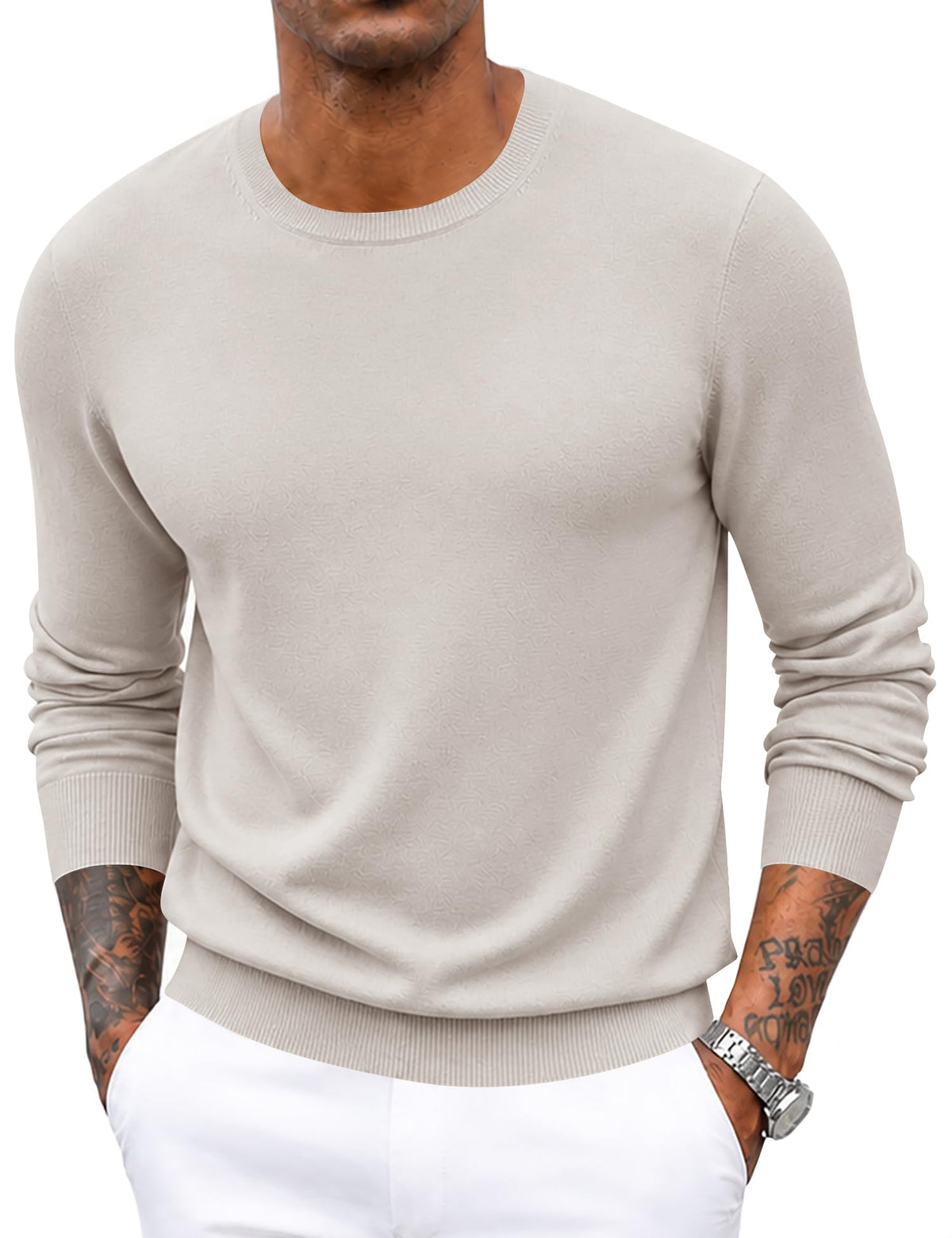 Poriff Men's Crewneck Sweater Wool Blend Knit Long Sleeve Pullover Sweaters