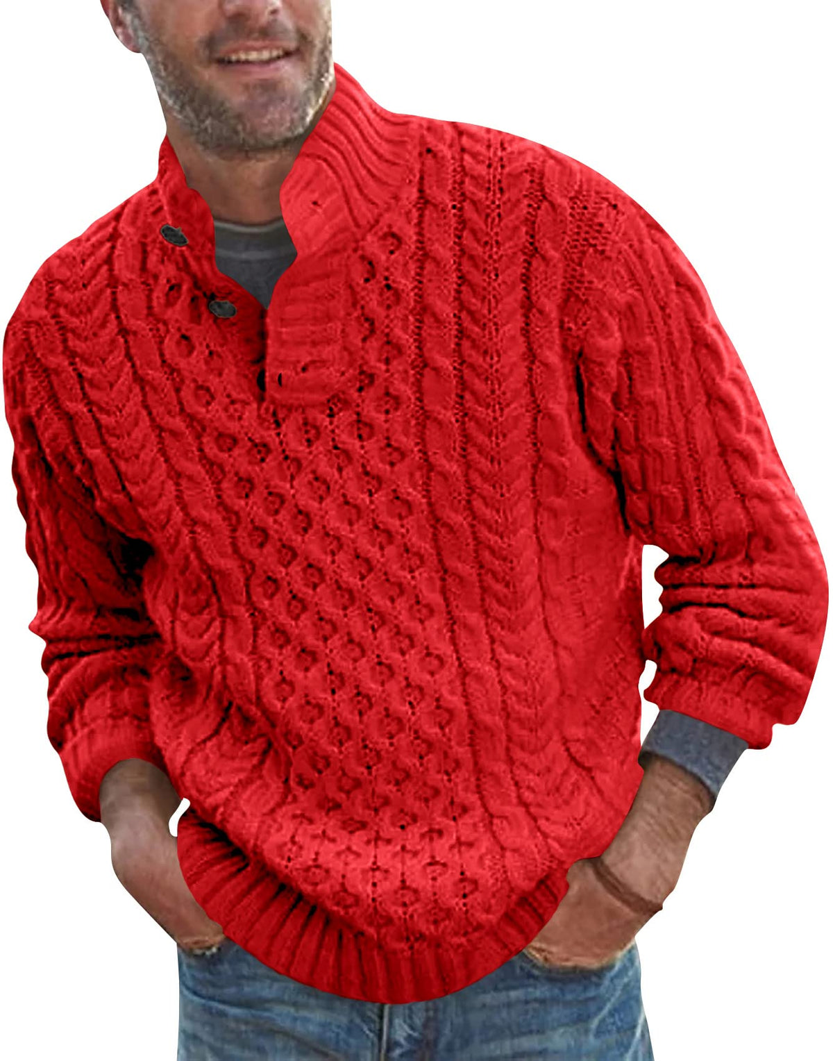 Bbalizko Mens Stand Collar Pullover Sweater Cable Knitted Chunky Sweaters