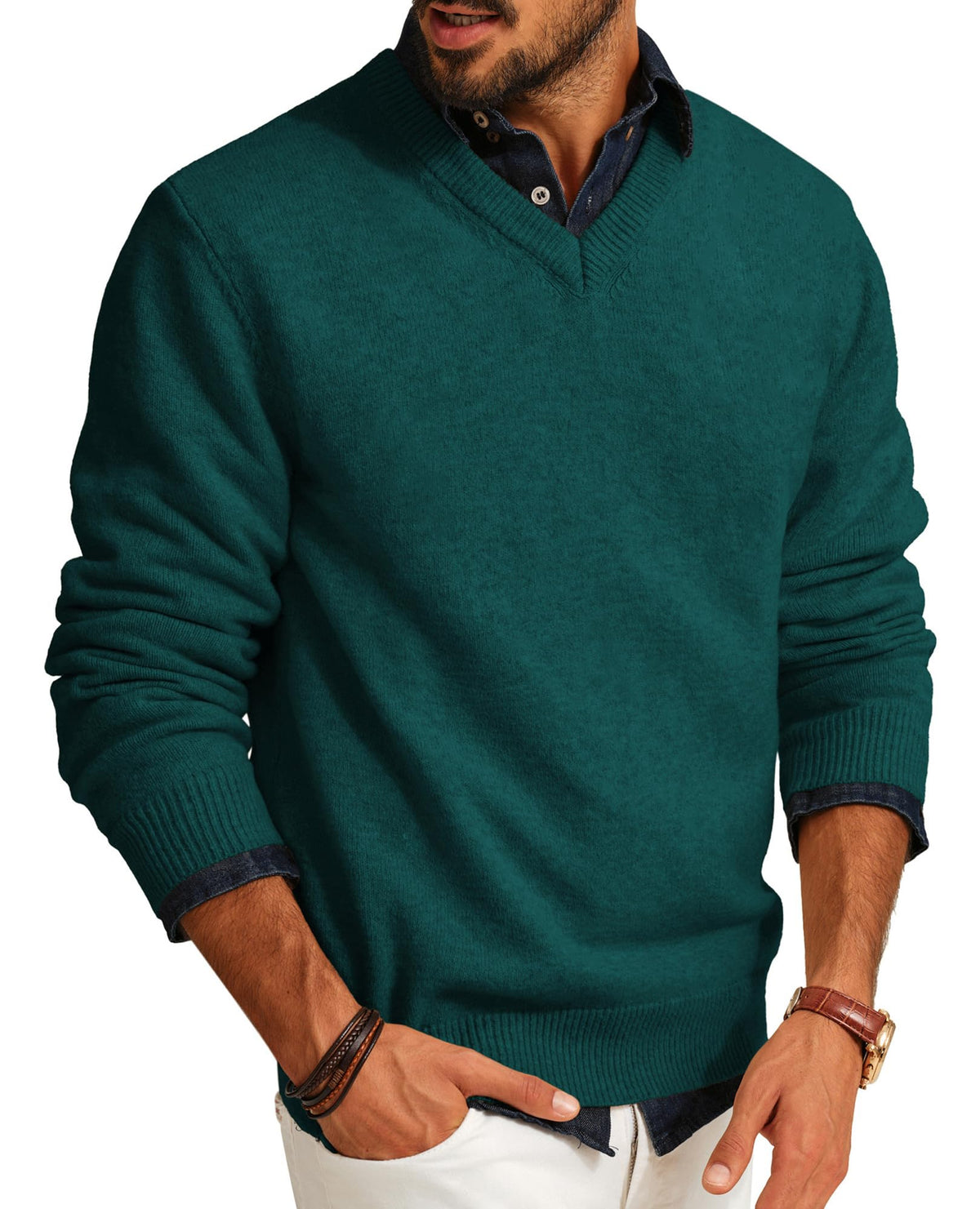 PJ PAUL JONES Mens Wool Blend Sweater V Neck Lightweight Pullover