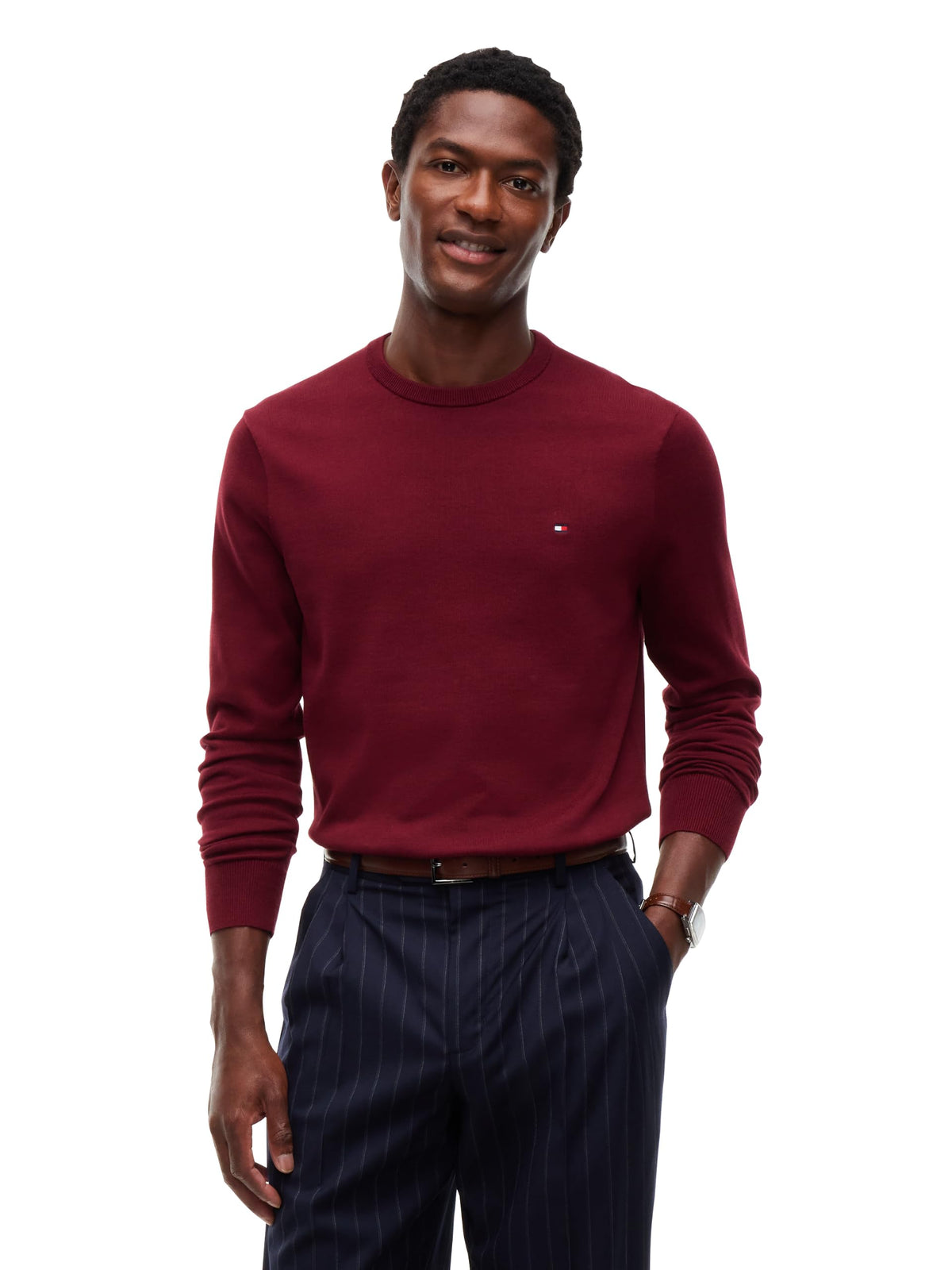Tommy Hilfiger Men's Cotton Solid Crewneck Sweater Lightweight Pullover, Also Available in Big & Tall