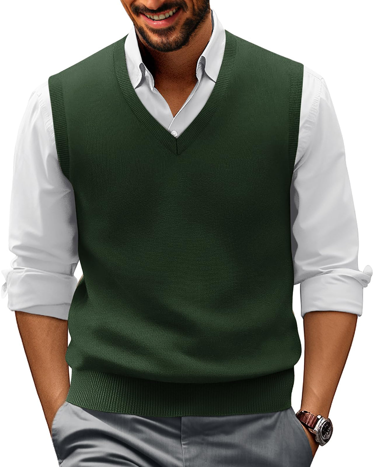 PJ PAUL JONES Men Sweater Vest Casual V Neck Knitted Vests