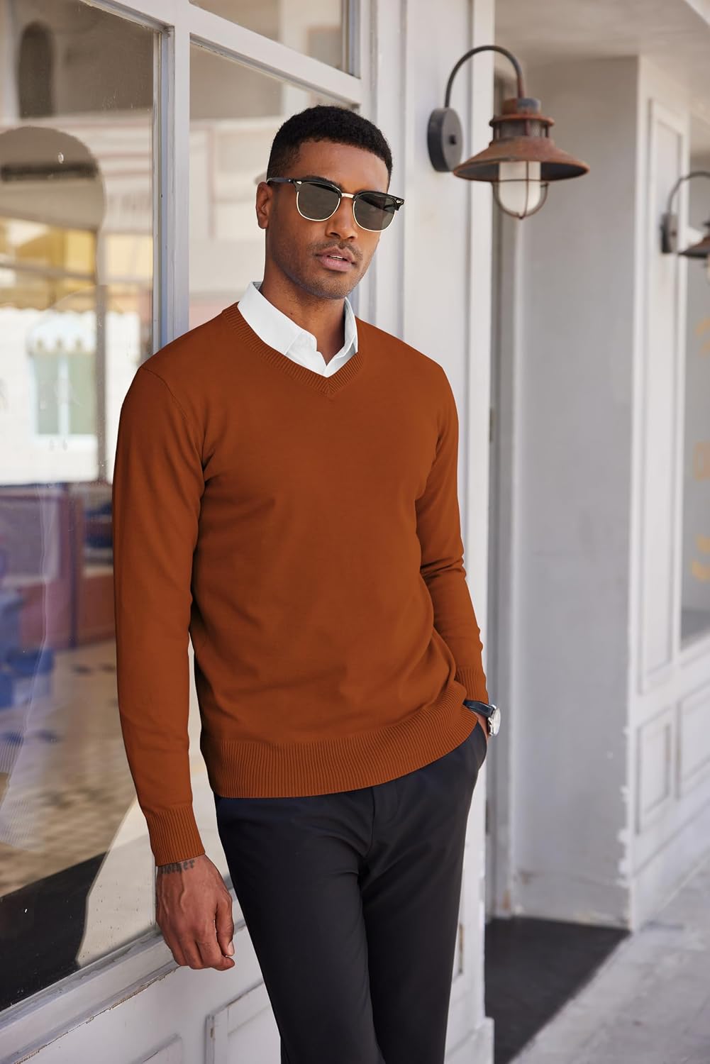 COOFANDY Men's V Neck Sweater Lightweight Knitted Pullover Sweaters
