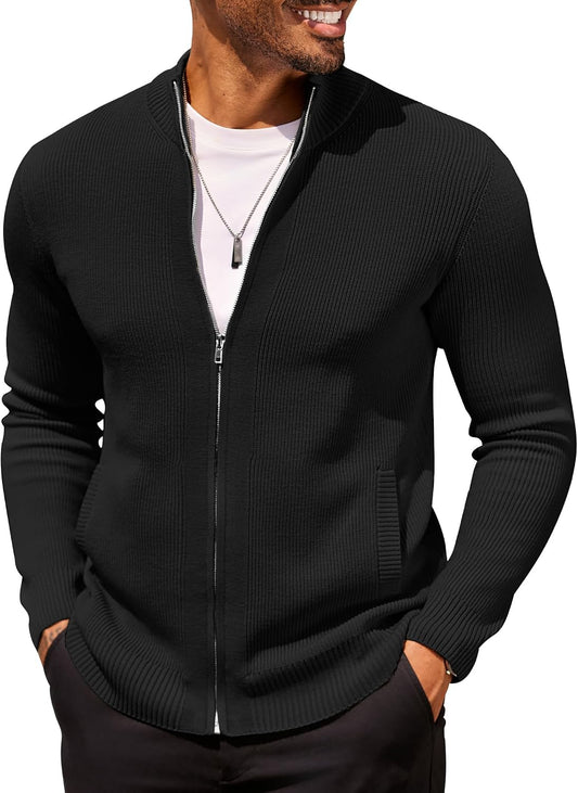 COOFANDY Mens Zip Up Cardigan Sweater Slim Fit Casual Full Zipper Sweaters