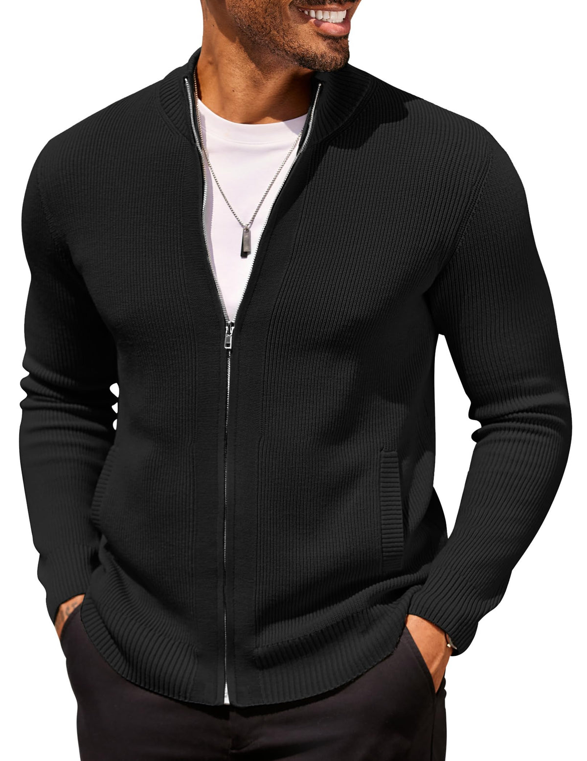 COOFANDY Mens Zip Up Cardigan Sweater Slim Fit Casual Full Zipper Sweaters