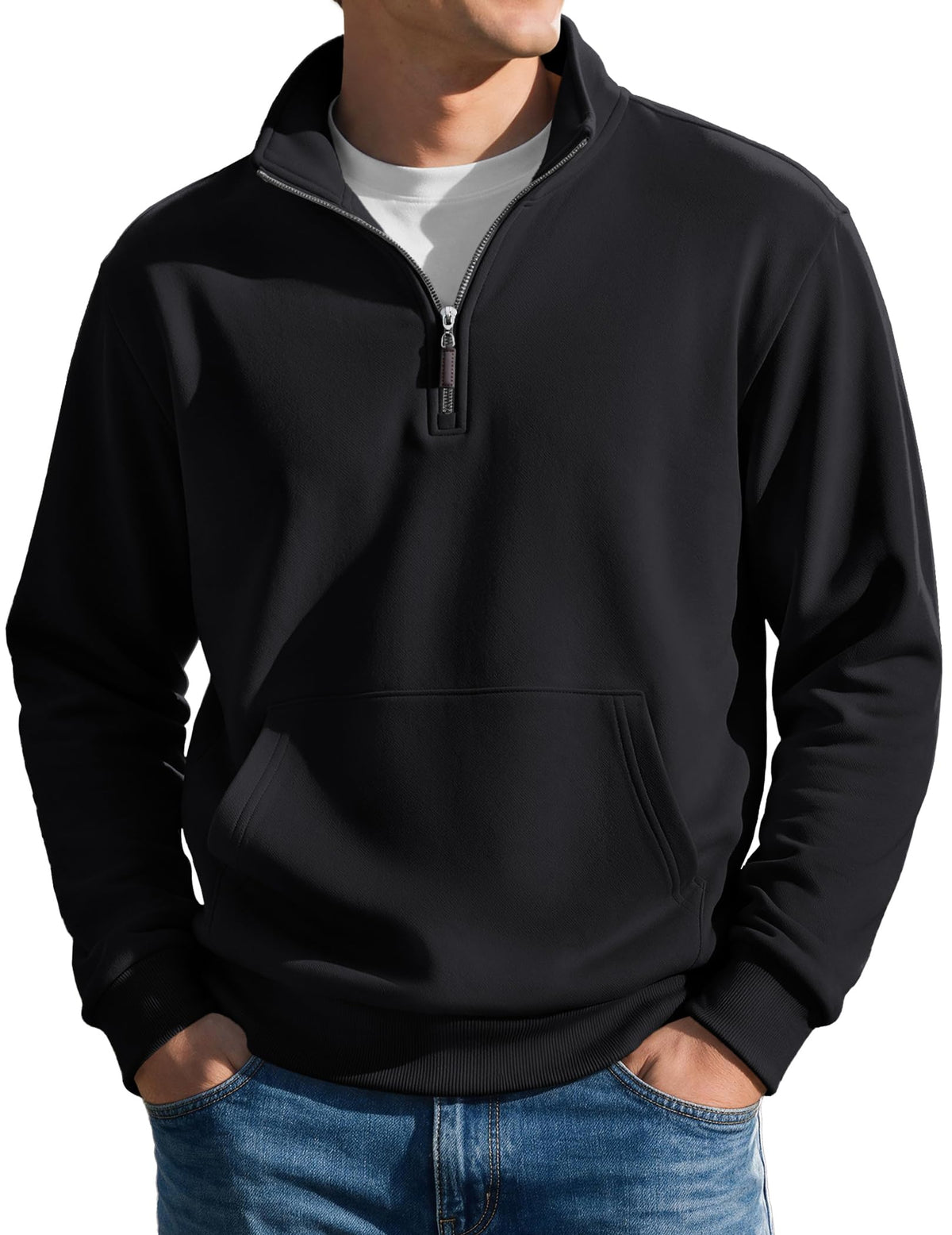 COOFANDY Mens Quarter Zip Pullover Sweatshirt Fleece-Lined Casual Sweater
