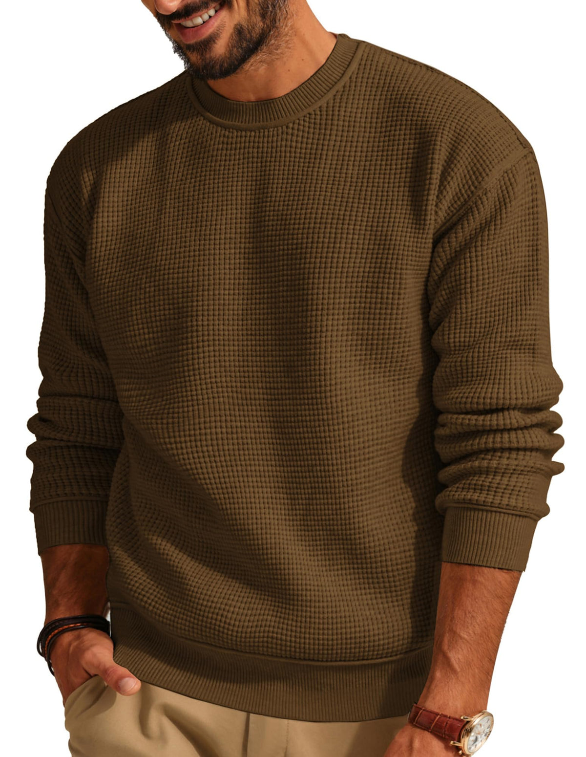 PJ PAUL JONES Mens Waffle Knit Sweater Crewneck Pullover Sweaters