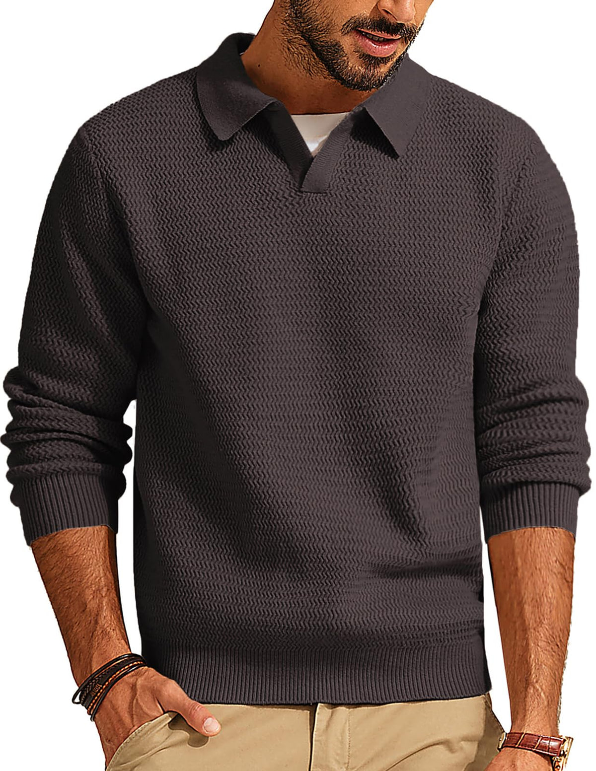 PJ PAUL JONES Mens Polo Collar Casual Textured Knit Pullover Sweater
