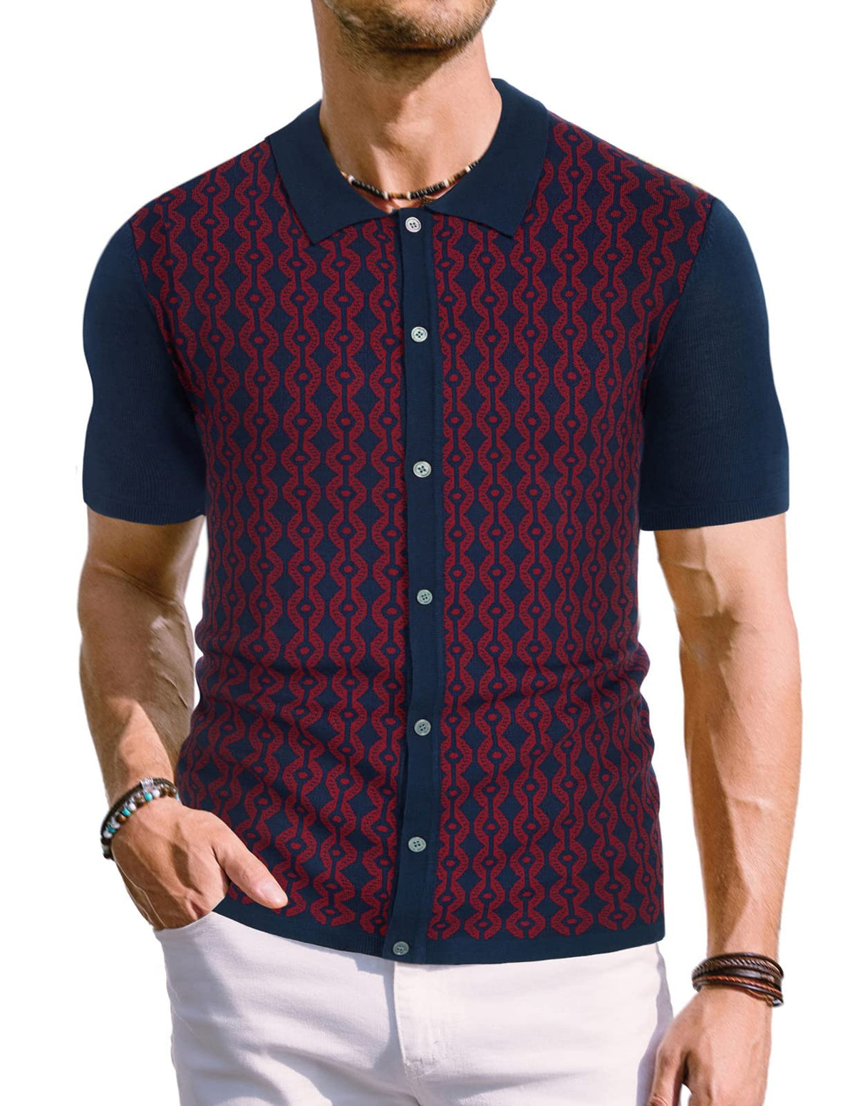 PJ PAUL JONES Men's Contrast 70s Vintage Polo Shirts Short Sleeve Knitwear