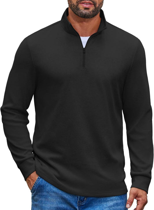 COOFANDY Mens Quarter Zip Pullover Casual Long Sleeve Knit Mock Neck Sweatshirt Lightweight Polo Sweater