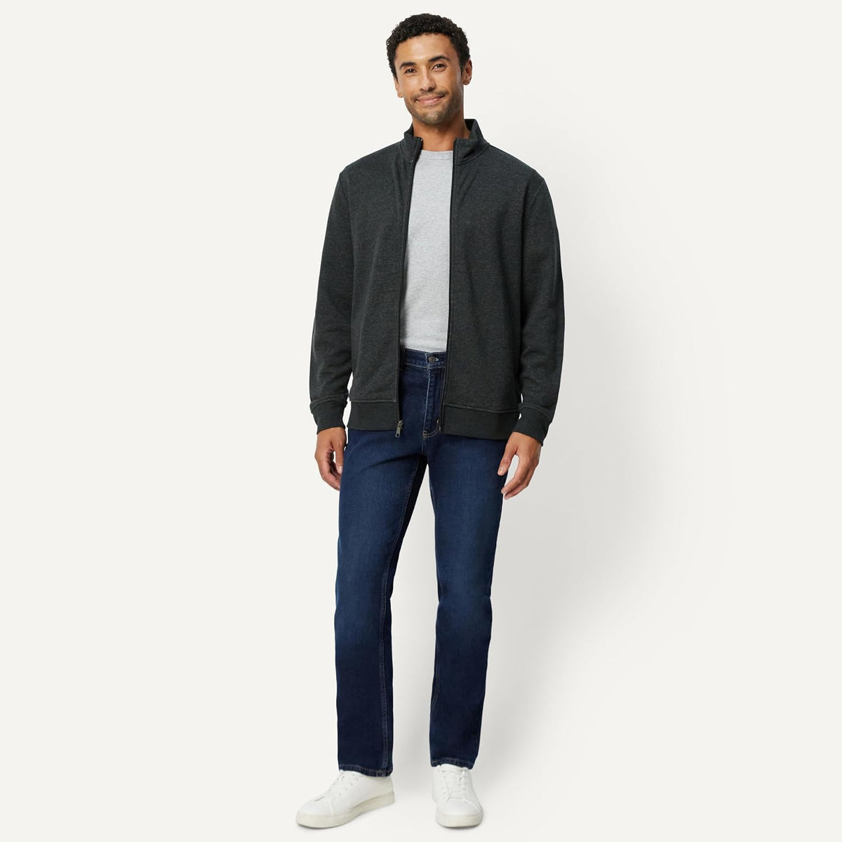 Amazon Essentials Men's Full Zip Mock Neck French Terry Sweatshirt, Lightweight