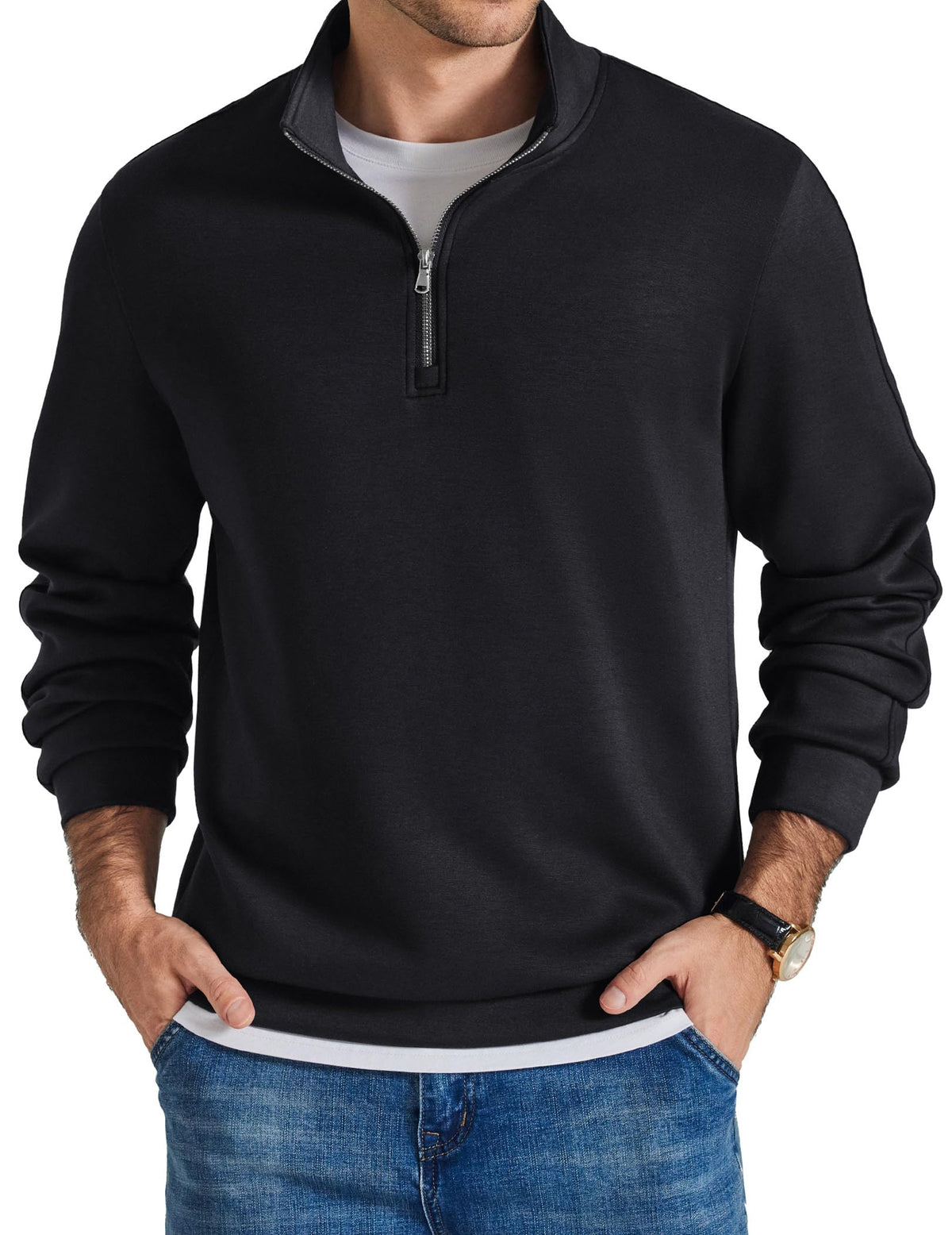 COOFANDY Mens Quarter Zip Pullover Mock Neck Sweaters Men Golf Sweatshirt