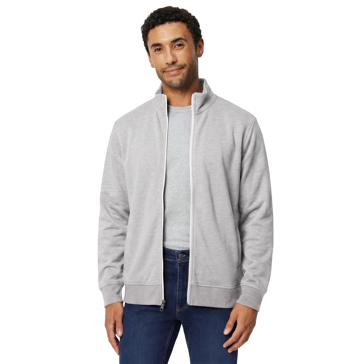 Amazon Essentials Men's Full Zip Mock Neck French Terry Sweatshirt, Lightweight