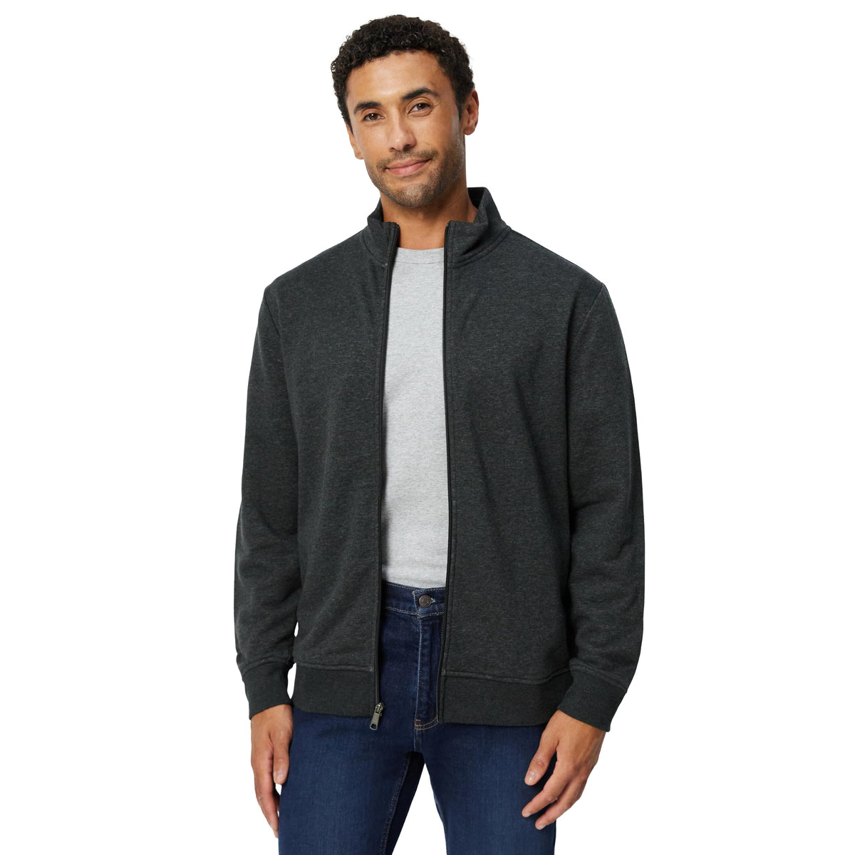 Amazon Essentials Men's Full Zip Mock Neck French Terry Sweatshirt, Lightweight