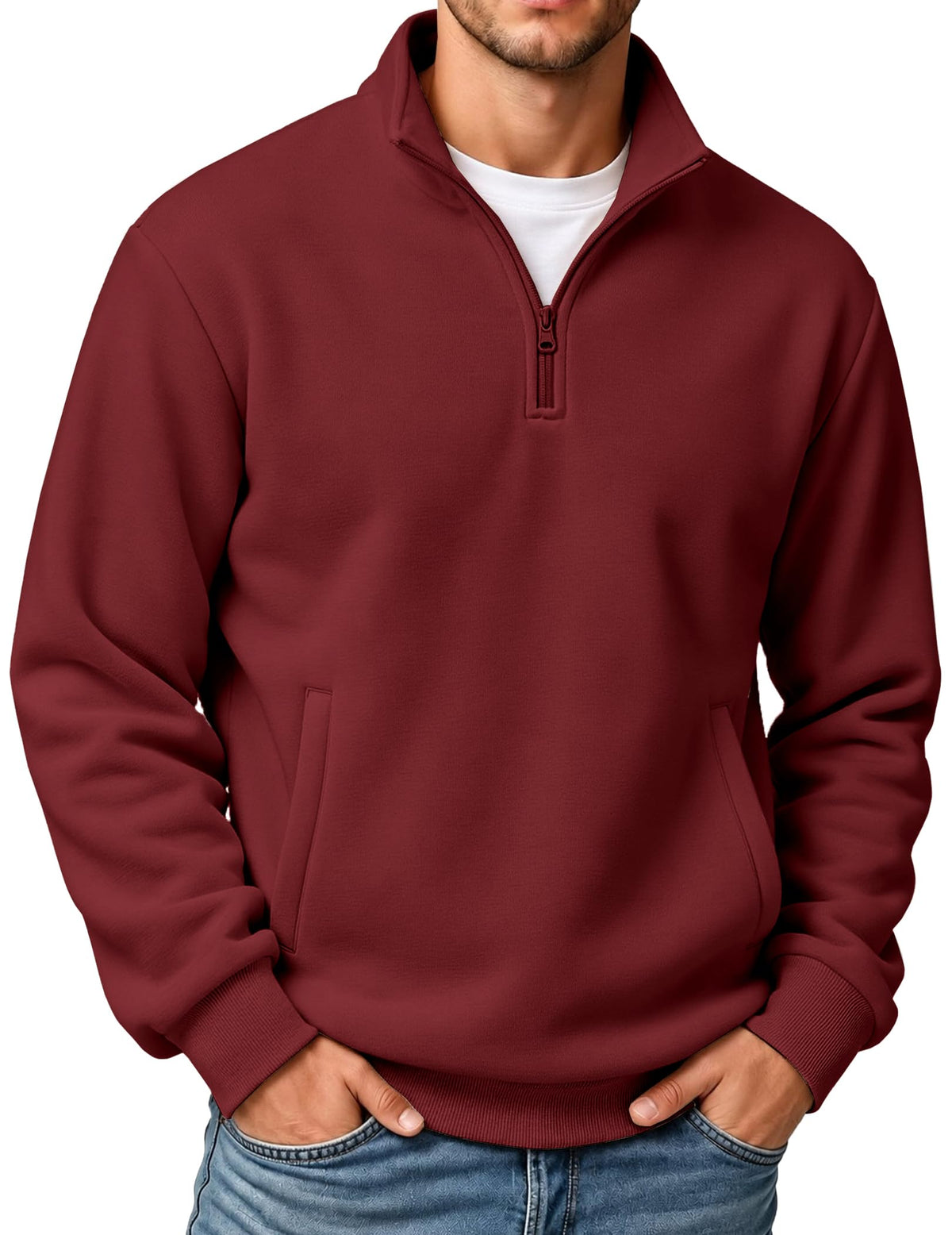 COOFANDY Mens Quarter Zip Pullover Sweatshirt Fleece Mock Neck with Pocket