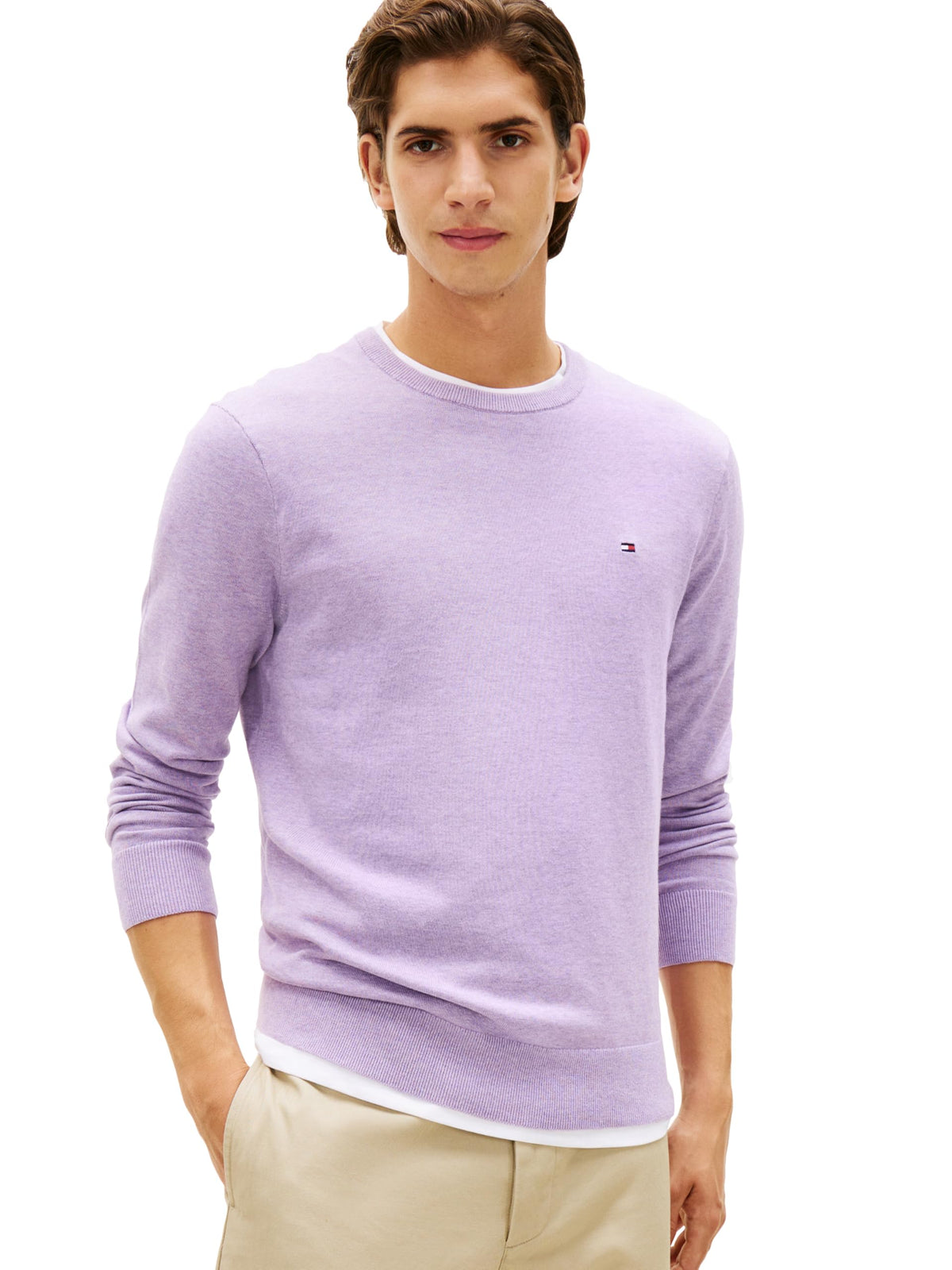 Tommy Hilfiger Men's Cotton Solid Crewneck Sweater Lightweight Pullover, Also Available in Big & Tall