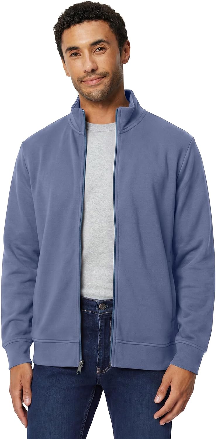 Amazon Essentials Men's Full Zip Mock Neck French Terry Sweatshirt, Lightweight