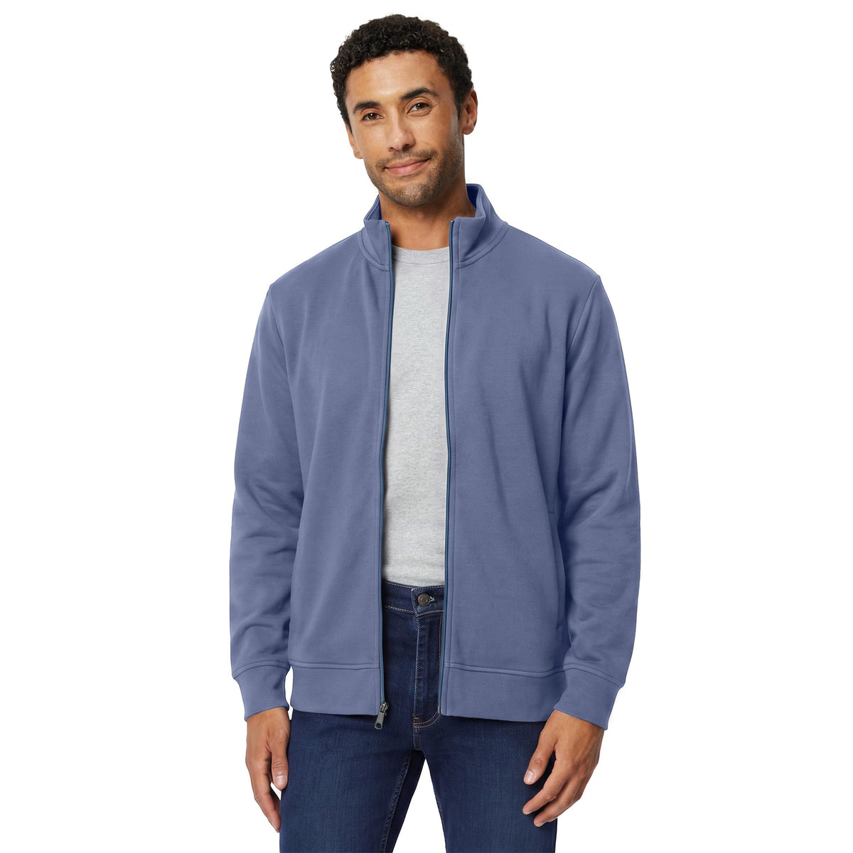 Amazon Essentials Men's Full Zip Mock Neck French Terry Sweatshirt, Lightweight